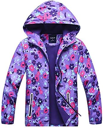 MGEOY Girls Rain Jacket Lightweight Waterproof Hooded Rain Coats Windbreakers for Kids Purple 7/8
