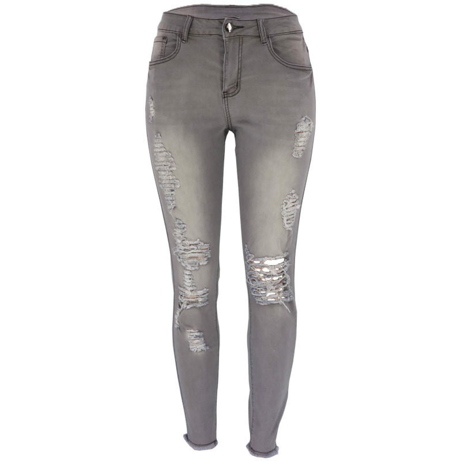 Jeans da Donna Nuovo Stile Pantaloni Strappato con A Larga Gamba Stretta Nove Punti-Blu Scuro-s