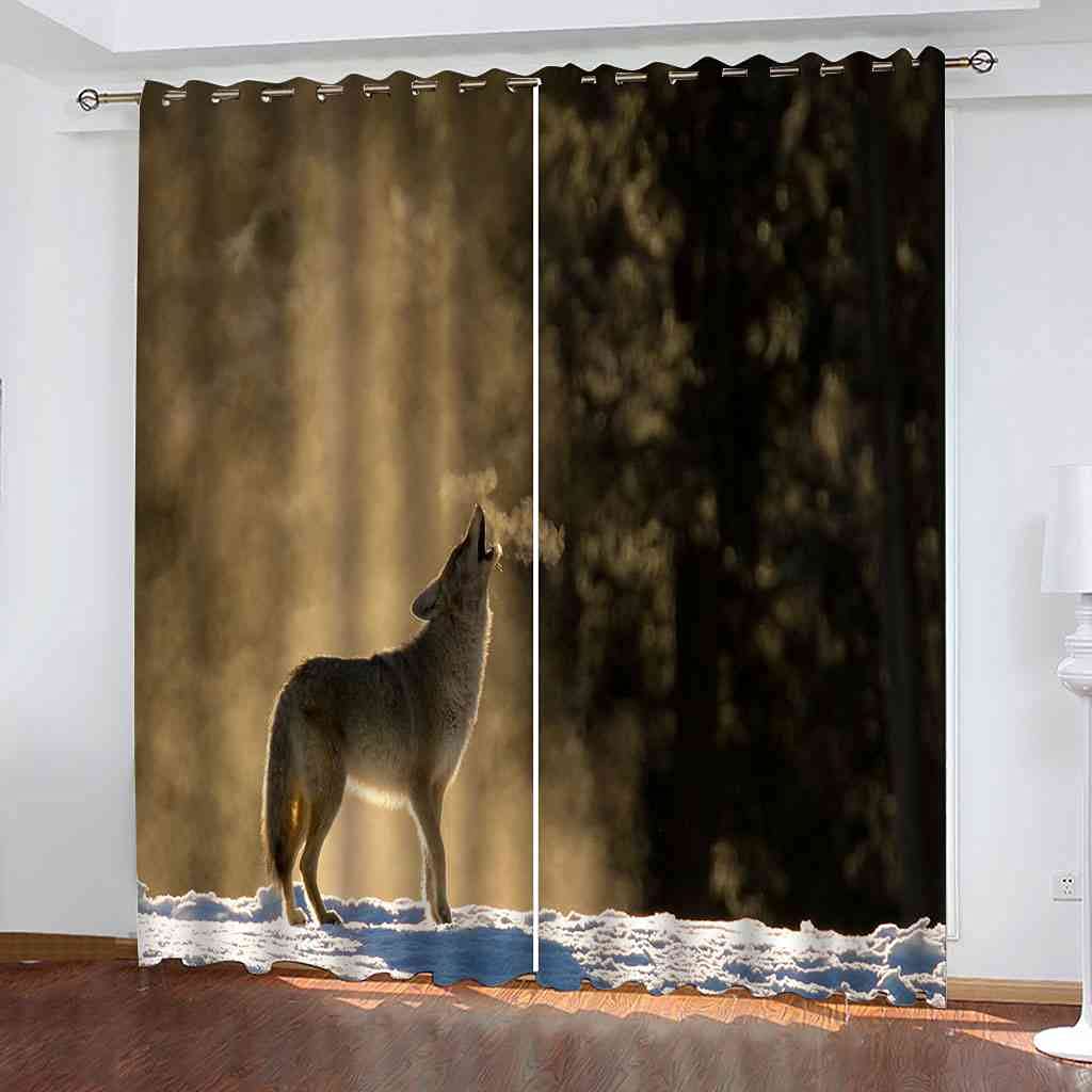 Rideau occultant loup blanc 200x160 cm à oeillets pour chambre enfant