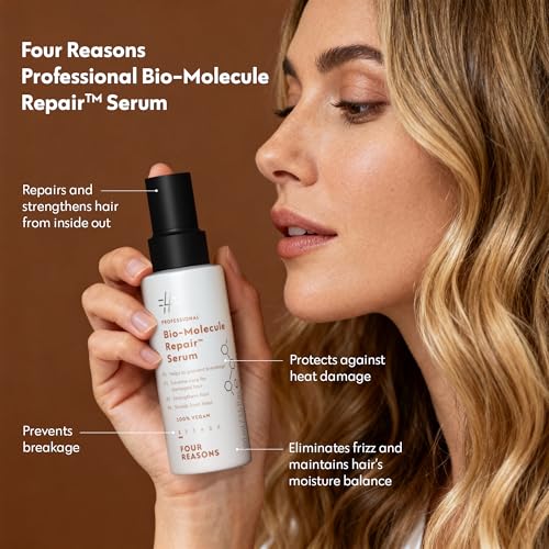 Image of FOUR REASONS Bio-Molecule Repair Hydrating Serum - Bond Repair & Anti-Frizz Serum for Frizzy, Dry, or Damaged Hair - Lightweight Hair Oil with Heat Protectant - Vegan & Cruelty Free, 3.4 Fl Oz