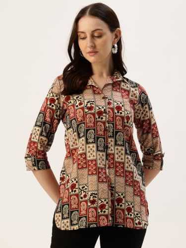 Image of feranoid Classic Collared Cotton Shirt with 3 /4 Sleeve for a Timeless Casual Look