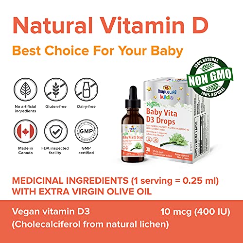 Baby Vitamin D Drops 400 IU Vegan, Plant Based Baby D Drops with No