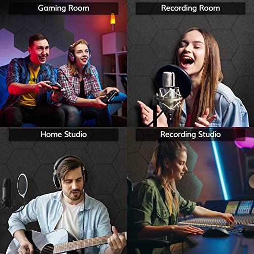 Image of 12 Pack Hexagon Acoustic Panels, TONOR 12 inchx 10 inchx 0.4 inch High Density Sound Proof Panels for Walls, Sound Deadening Insulation Treatment Foam Panel, Sound Absorbing Padding for Studio, Office, Home Black