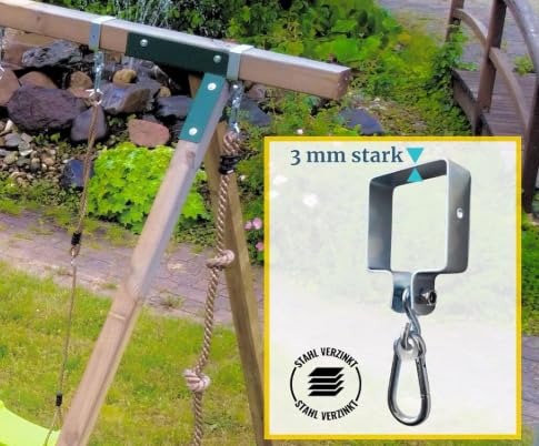 Grillix 2 Stück Haken für Holzschaukeln, mit Nylonlager und Karabinerverschluss, Platz 9 x 9 cm, Verschleißfestigkeit, geringe Geräuschentwicklung, geeignet für verschiedene Schaukeln, Hängematten und