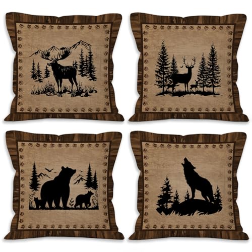 YSFUYZCT Brown Vintage Rustic Cabin Pillow Covers 18x18 Set of
