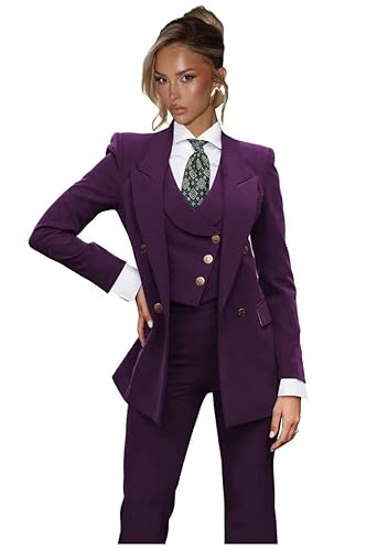 Formal Suits for Women 3 Piece Set Double Breasted Peak