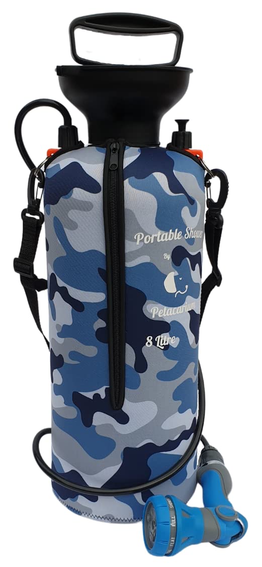 Petacarium Insulated Portable Shower (8 Litre, Sky) for Dogs, Camping, Paddleboarding, Muddy Walks