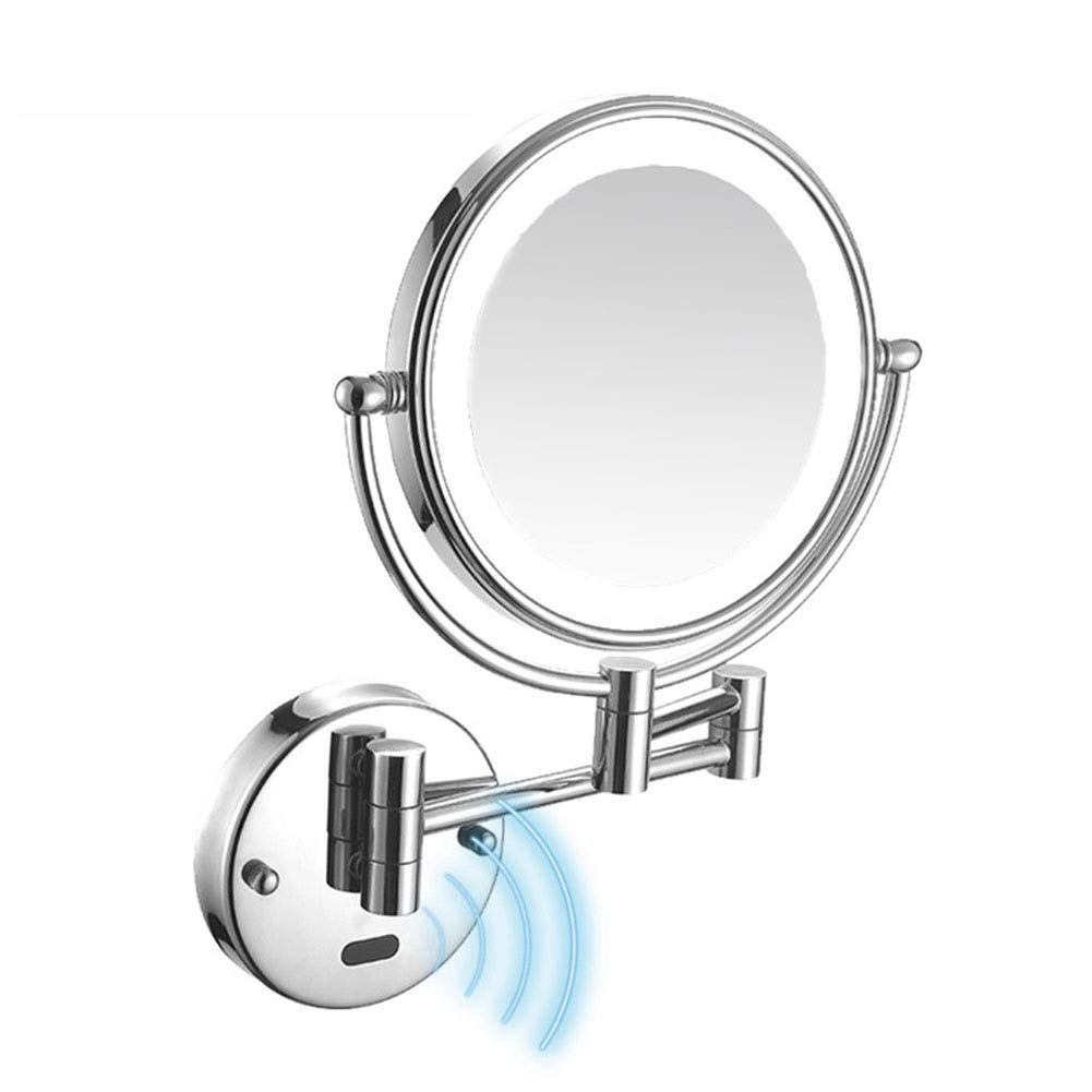 Miroir de Maquillage Argent Brillant avec Zoom Lumineux 5X