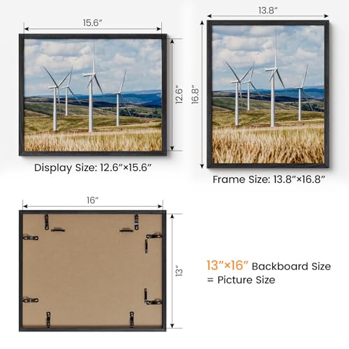 Image of 13x16 Picture Frame Oak Wood,13 inchx16 inchBlack Color Wooden Frames with Tempered Glass,16x13 inch Wall Gallery Poster Frame with No Mat,13 by 16 Frames Horizontal and Vertical for Wall Mounting