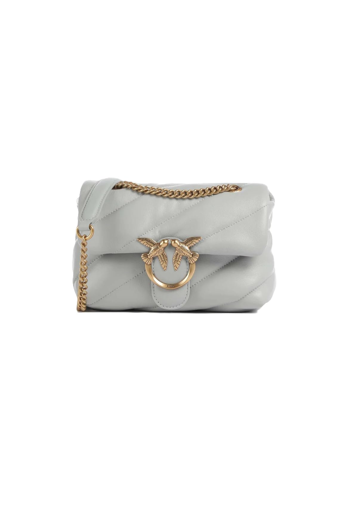 Pinko Love Mini Puff Trapuntata, Borsa a Tracolla in Pelle Grigio Perla, 22 x 15.5 x 10 cm, con Catena Regolabile, Stile Casual Elegante