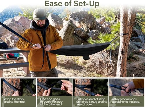 Image of ZIBUYU Swing for Adults Perfect Swing for Outdoors Camping, Garden - Hanging Bed for Adults Resting, Sleeping Swing for Adults - Portable Hammock for Travel, Trekking, 200kg Load (Black)