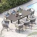 Grand patio 9-Piece Outdoor Dining Set for 8, Patio Dining Furniture Set for 8 Swivel Rope Wicker Chairs & 1 Expandable Rectangular Dining Table, Grey