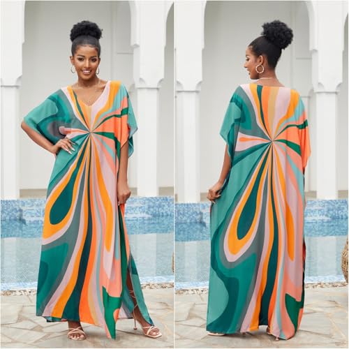 Kaftan Dresses for Women Plus Size Bathing Suit Cover up Batwing Sleeve Caftan Maxi Beach Dress4