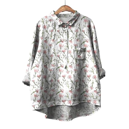 Ebay Gift Card Email Delivery,Colla Shirt Women Flower Pattern Printed Women\'s Lapel Neck Casual Cotton and Linen Designer Shirtsgray tee Shirt Women Fishnet Tops B-White - Thumbnail 5