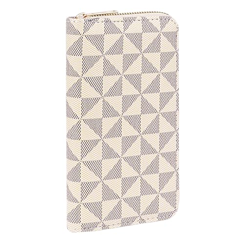 Triangle Print Wallet, Zippered PU Leather Credit Card and Cash Holder, Cellphone Purse, Beige and Gray Plaid