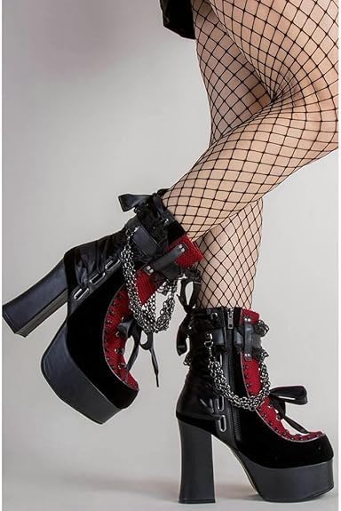 Womens Lace Platform Boots Goth Chunky High Heels Ankle Combat Zipper Ankle Platform Boots for Women Goth