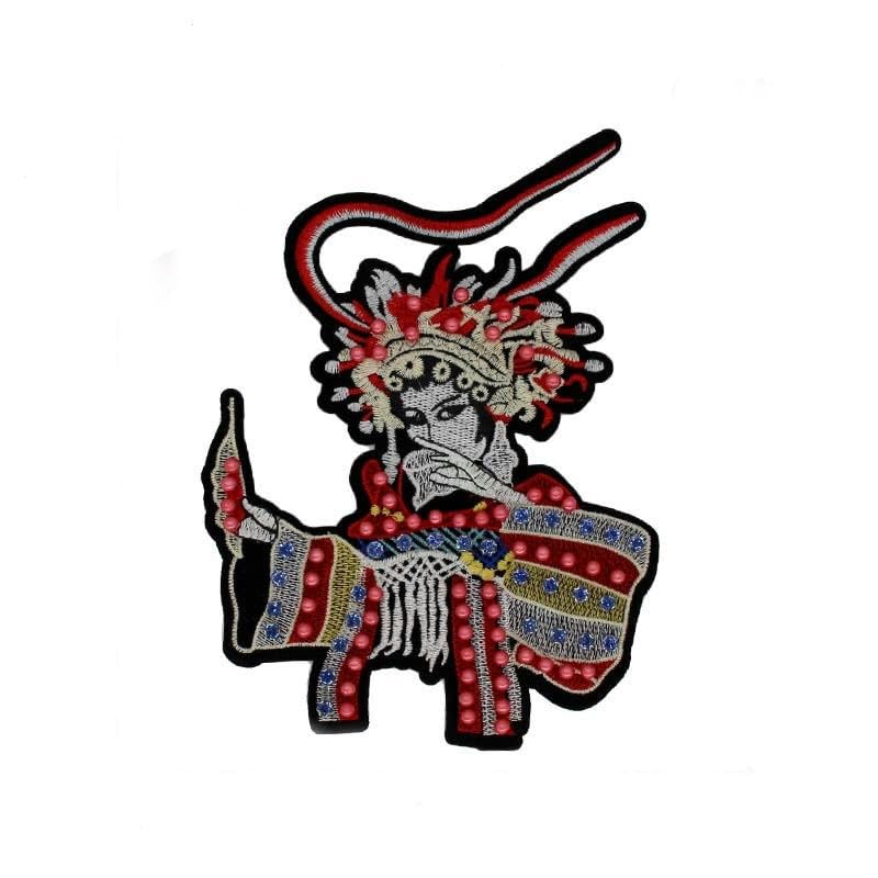 24/29 CM 5 pz Rosso Opera di Pechino Artista Ricamo Toppe Termoadesive su Applicazioni Cinesi per Abbigliamento Grandi Toppe da Cucire per Giacca di Jeans