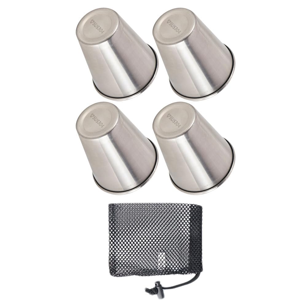 Amosfun Edelstahl Schnapsbecher 50Ml Set 4 Stück Kleine Tragbare Weingläser Für Camping Outdoor Mit Aufbewahrungstasche Stapelbar Geruchsfreie Trinkbecher