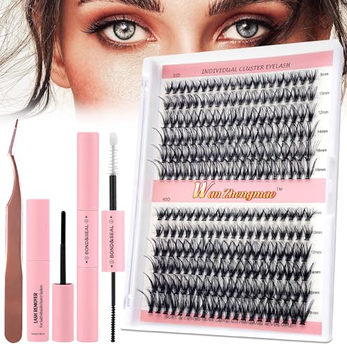 YGVQN Kit Extensiones de Pestañas 240 Piezas, Volume 30D & 40D, Clusters de Pestañas Gruesas, Longitudes Mixtas 8-18mm D Curl, Incluye Adhesivo Forte, Pinzas y Removedor, Efecto Natural