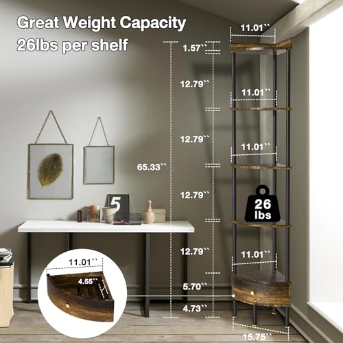 65" Industrial Rustic Corner Shelf with Drawer, Cabinet & Plant Stand for Living Room, Bedroom, Kitchen, Bathroom