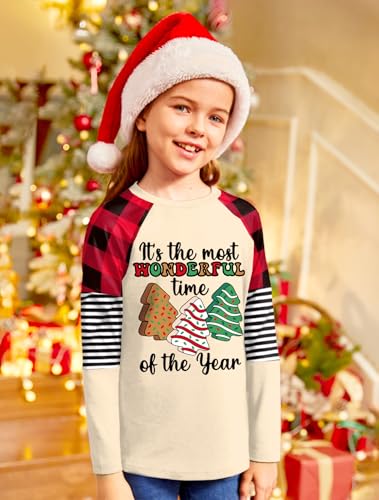 Image of BesserBay Girls Christmas Raglan Shirt Casual Leopard Stripe Patchwork Tunic Top 4-14 Years