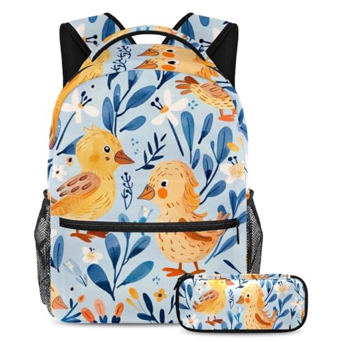 Cartable grande capacité 2 pièces et trousse canard jaune pour étudiants