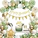 Geburtstagsdeko Grün Gold,Deko Geburtstag Grün Mädchen Junge, Dschungel Kindergeburtstag Deko Avocado Grüne Gold Luftballons, Happy Birthday Banner, Pompons für Männer Frauen Geburtstag Deko