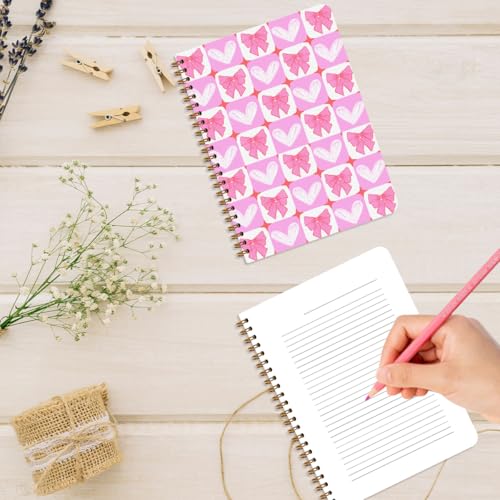 Image of 2Pcs Bow Notebook, Pink Bow Heart College Ruled Spiral Notebook, 160 Pages Hardcover Notebooks Journals for Writing Travel Business Office, Cute Pink Aesthetic Notebooks for Women