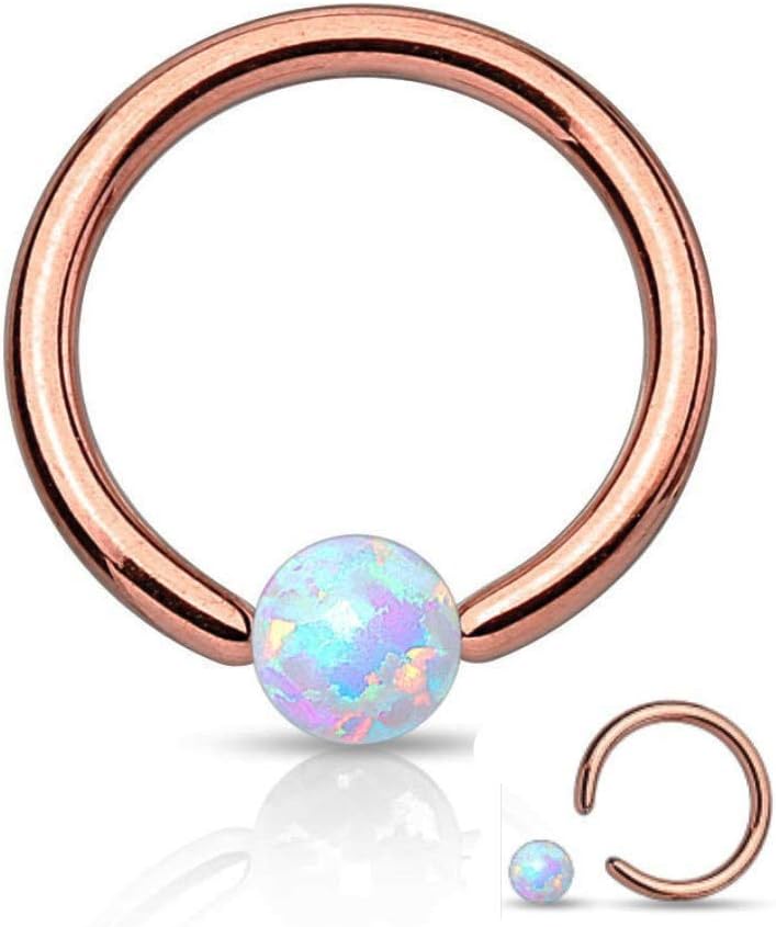 16 Gauge Rose Gold Captive Bead Ring Round Synthetic Opal 316L Surgical Steel