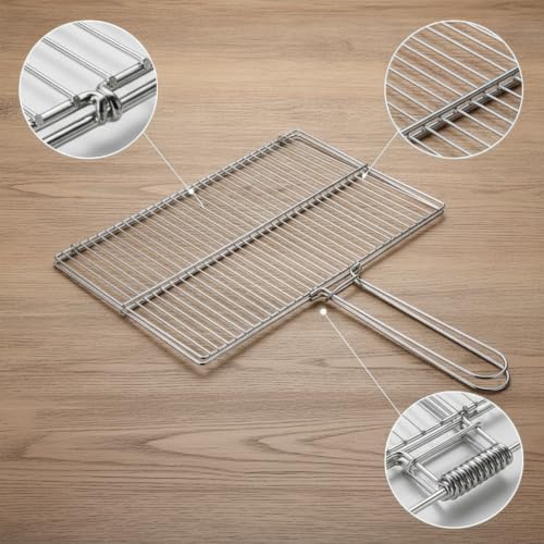 Cesta para pescado barbacoa con pinza portátil para asar sin que se pegue 4