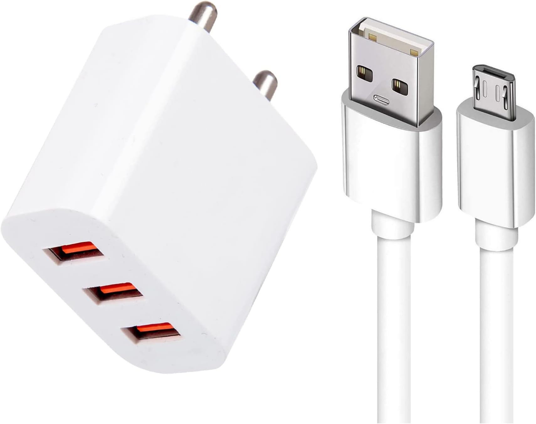 Ultra Fast Triple Port Mobile Charger For Samsung Intercept, Samsung J150, Samsung J210, Samsung J750, Samsung L170, Samsung L700, Samsung L810v Steel Charger Original Adapter Universal Mobile Charger | Wall Charger Android Smartphone Travel Charger | Hi Speed Fast 3 Usb Port Dock Charger With 1.2 Meter Charging & Sync Data Cable ( 3.4Amp, 1B, AE White )
