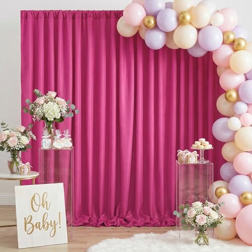 Image of Hot Pink Backdrop Curtains for Parties: 20ft x 10ft Polyester Photography Backdrop Drapes Fabric - Wedding Birthday Decorations