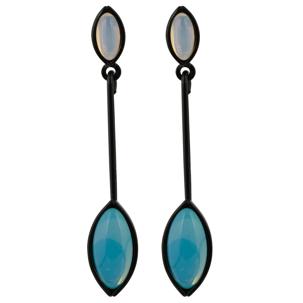 Black Memory Wire Czech Glass Dangle Earrings, Fashion Jewelry for Women