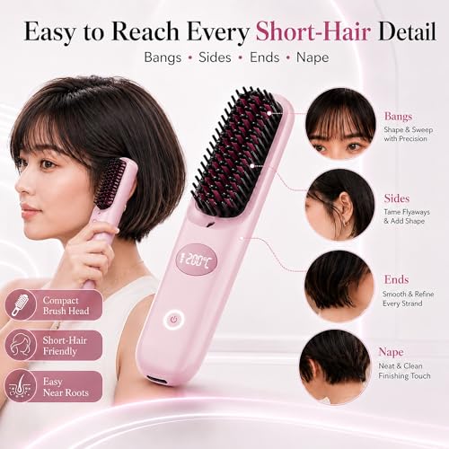 Cepillo alisador de pelo portátil inalámbrico rosa miniatura 3