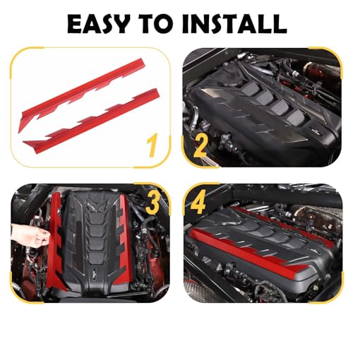 Image of CHEAYAR Engine Bay Panel Cover Compatible with Chevrolet Corvette C8 2020-2023, Engine Shroud Cover Panel Trims, C8 Accessories 2PCS (Engine Bay Trim - Red)