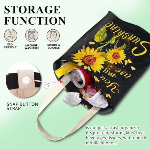 Image of Car Trash Can, Cute Car Trash Bag, Hanging Car Organizer and Storage Bag, Trash Bin for Car Accessories, Vehicle, Travelling, Camping Cute Sunflower