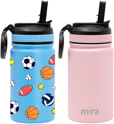 Miniatura 24 de MIRA Botella de agua pequeña aislada de 12 onzas para bebidas frías Acero inoxidable a prueba de fugas con tapa de popote para viajes, senderismo