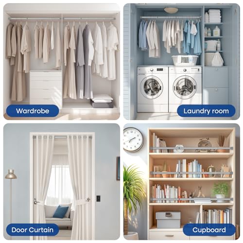 Image of Tension Rods for Windows 28 to 48 Inch Silver Tension Curtain Rod Spring Rods No Drilling Pressure Tension Rods Adjustable Curtain Rods Expandable for Closet,Doorway