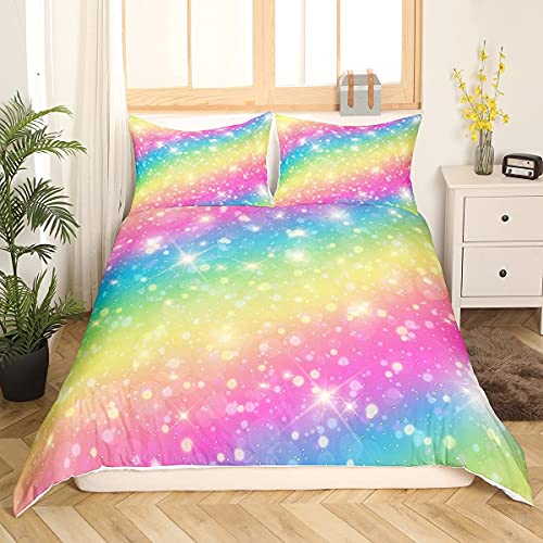 Homemissing Rainbow Color Bedding & Linen Set Girls Kids Cute Cartoon Duvet Cover with Zipper Ties Soft Microfiber Bedding Set,Single Size - Image 2