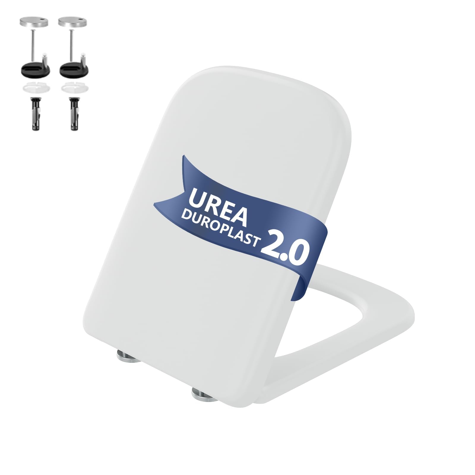 Garvee Square Toilet Seat, Urea Duroplast 2.0 Soft Close Quick Release Toilet Seat, Antibacterial Top Fixing Toilet Lid with Stainless Steel Hinges for Bathroom, White