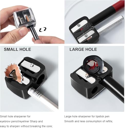 2 PCS Eyeliner Sharpener, 2 Holes Makeup Sharpener with Transparent Lid, Compact Eyebrow Pencil Sharpener for Various Sizes of Eyebrow Pencil, Eyeliner, Lip Liner etc(Black) - Image 5