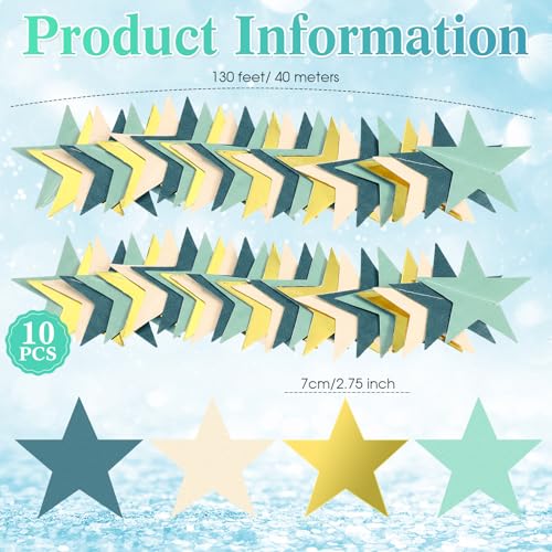 Image of Patelai 130 Feet Glitter Star Garland Banner 2026 Party Decoration Double Side Star Hanging String Streamer Paper Twinkle for Graduation Wedding Birthday (Dark Green,Gold,Yellow,Light Green,Apricot)