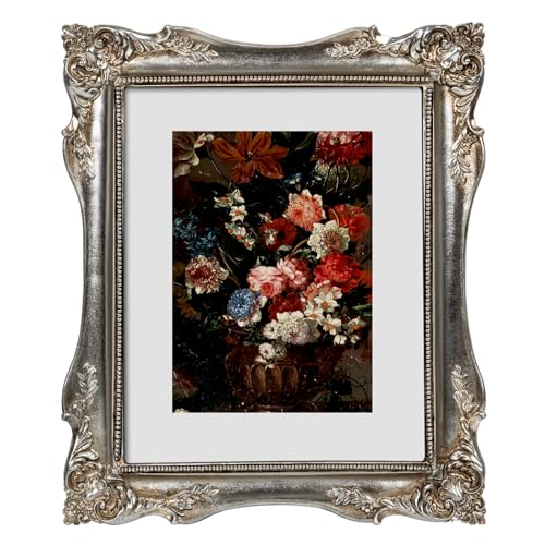 Image of Vintage Picture Frame Silver 8x10 Victorian Picture Frames Gothic | Matted to 5x7 or 8x10 Photos, Real Glass, Tabletop or Wall Display