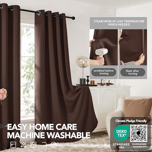 Image of Deconovo Thermal Insulated Blackout Curtains Grommet Curtains Blackout Window Curtains for Coffee Shop 52W x 84L Inch Chocolate 2 Panels