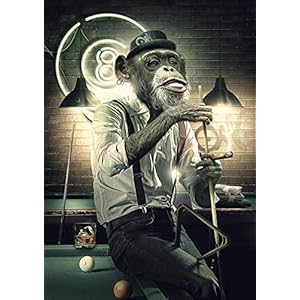 Aap Biljart Canvas Schilderij Grappig Dier Posters Prints Moderne Wall Art Foto ‘S Voor Woonkamer Slaapzaal Woondecoratie 60×90 cm Geen Frame