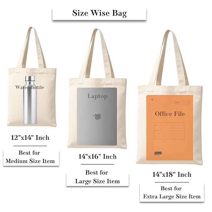 Image of COVIRA 14x16 Inch Plain Cotton Tote Bag | 10 Pcs | 12 Pcs | 50 Pcs | 100 Pcs | 100% Organic Reusable 200 GSM Cotton Handbag for Shopping, Daily Use, Grocery, Craft Diy Painting and Storage