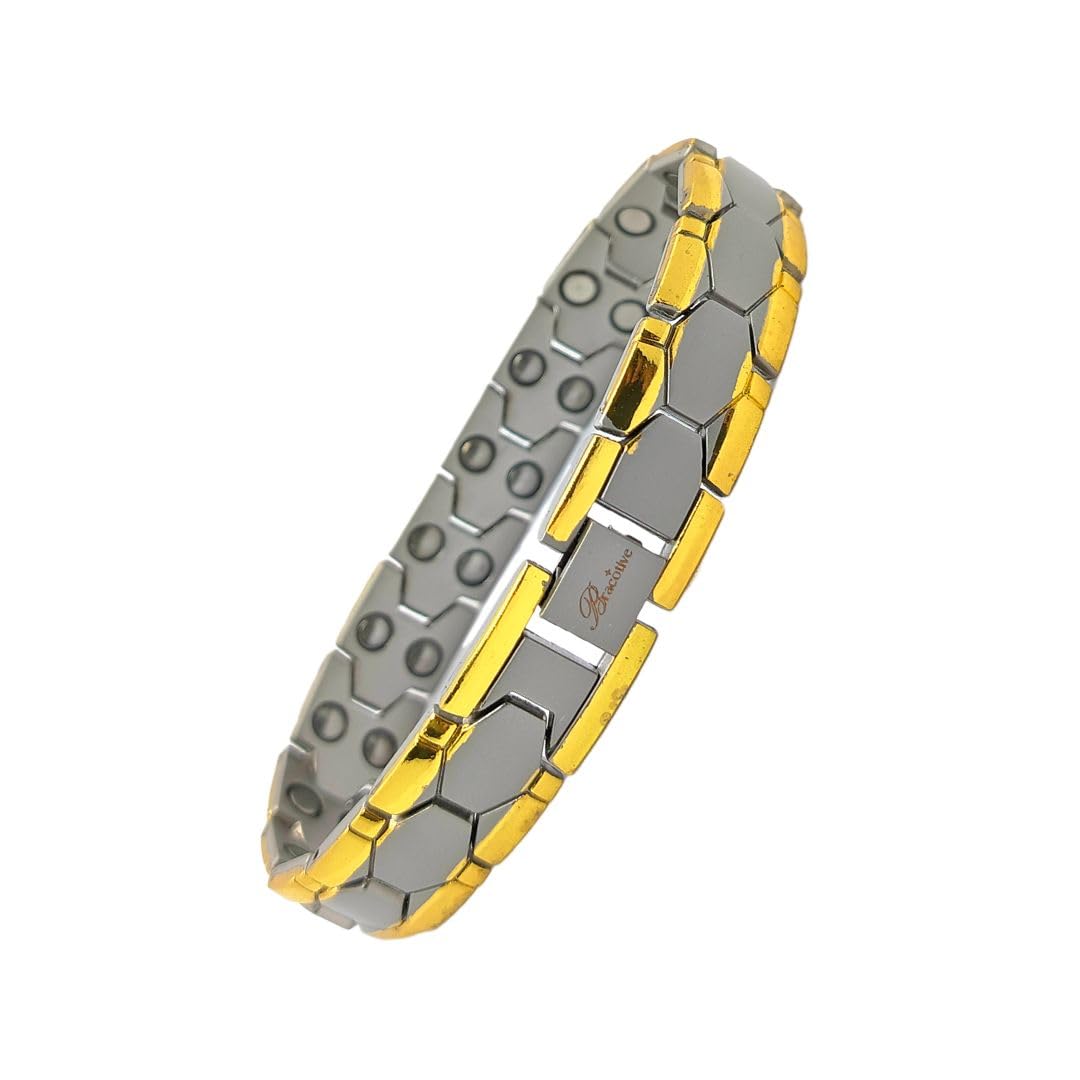 Bracotive® Magnetic Bracelet For Maintain Energy/Stamina/Resistance Power/High & Low Blood Pressure Magnetic Therapy Pain Relief Weight Loss Silver-Gold Colour (B0D4VWYJTQ) Amazon Price History, Amazon Price Tracker