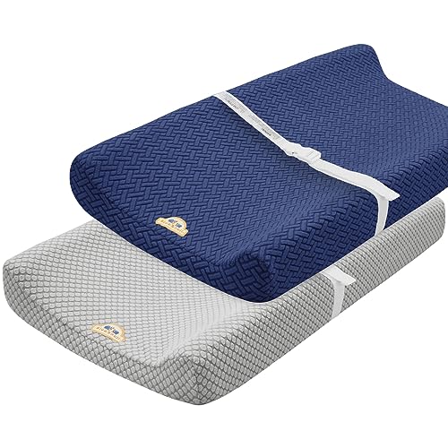 Image of BlueSnail Comfortable and Breathable Changing Pad Cover - Soft, 2pk, Jacquard Flannel Design (Navy)