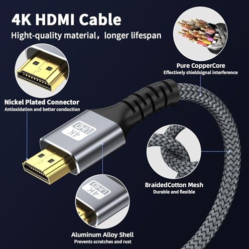 Image of 4k Hdmi Cable 40ft Ultra High Speed HDMI 2.0 Cable 4K@60HZ 3D ARC Gold Plated Connector Ethernet Audio Video Return HDMI Cord for UHD TV Monitor Laptop Xbox PS4 /PS5 Roku TV ect.(Silvery)