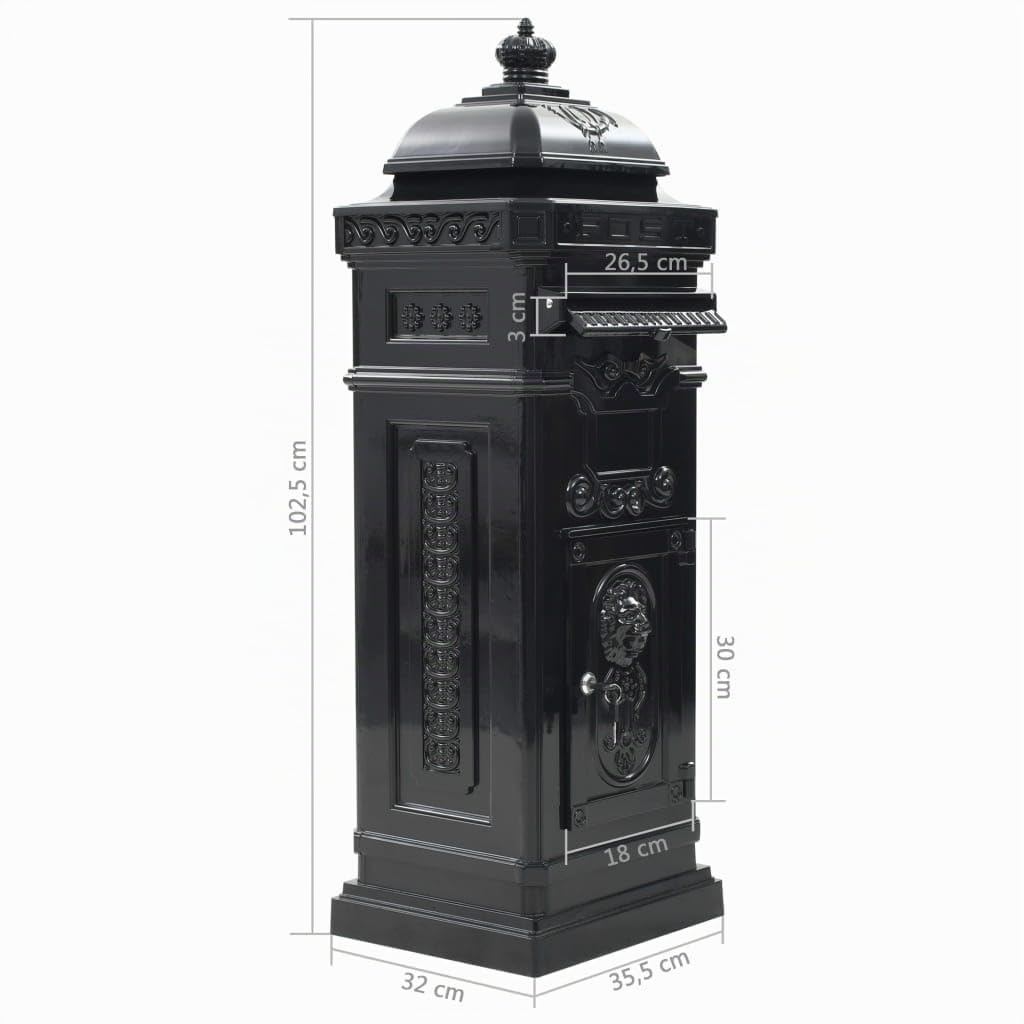 vidaXL Boîte aux Lettres à Pilier Aluminium Vintage antirouille Noir